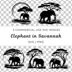 Olifant in savanne Svg, Afrikaanse dieren in het wild Vector, savanneolifant Svg, majestueuze dieren Vector, wilde olifant Svg, grasland Safari Vector