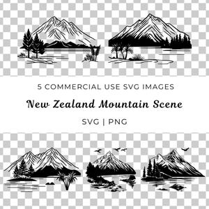 Bergscène Vector, Nieuw-Zeeland landschap Svg, berglandschap Svg, natuur avontuur scène Svg, alpenlandschap Svg, Kiwi landschap Svg