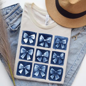 Cute Blue Coquette Bow Checker Png, Trendy Girly Bow For Womens Shirts Png, Navy Blue Preppy Coquette Bows, Commercial Use, Digital Download