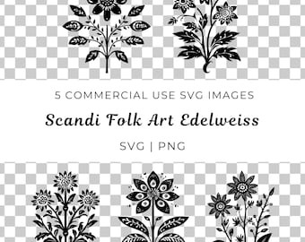 Clipart de edelweiss de arte popular escandinavo, SVG PNG floral (descarga digital)
