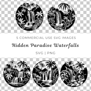 Hidden Paradise Waterfall Svg, Tropical Waterfall Vector, Nature Scene Vector, Scenic Waterfall Landscape SVG, Waterfall Scene SVG Bundle