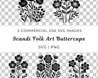 Scandi Folk Art Buttercup Flower SVG, Laser Cut Files (Digital Download)