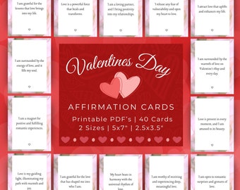 Tarjetas de Afirmaciones para San Valentín, Amor Propio, Recordatorios Positivos (PDF Imprimible)