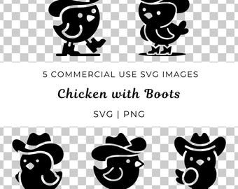 Cowboy Chicken with Boots SVG Bundle, Funny Farm Animal Vector (Digital Download)