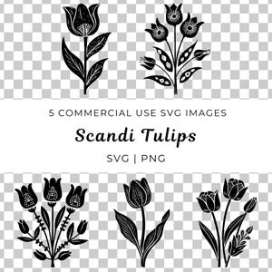 Scandinavische stijl tulp Svg, Scandinavische bloem Svg, Nordic Floral Svg, botanische tulp Svg, lentebloem Svg, abstracte tulp, volkskunst tulp