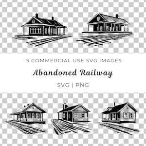 Ferrocarril abandonado SVG, estación de tren antigua, estación de tren antigua SVG, estación de tren del salvaje oeste SVG, gráfico vectorial de vía de tren