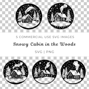 Besneeuwde hut Svg, Winter Lodge Vector, gezellige Cottage Svg, Forest Retreat Vector, rustieke hut Svg, Snowy Pines Vector, blokhut Winter Svg