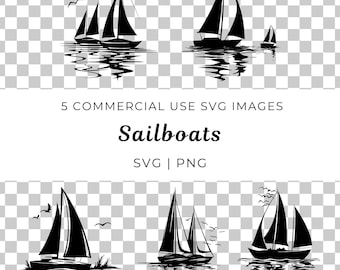 Klassiska segelbåtar vektor, nautisk scen SVG PNG (digital nedladdning)