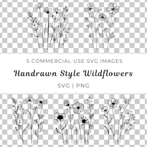 Handgezeichnete Wildblumen Kunst, Botanische Blumen Vektor, Wiesenblumen Vektor, Vintage Botanicals, Cottagecore Blumen, Boho Florals svg