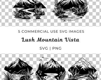 Archivo SVG de vista de montaña, paisaje forestal, senderismo (descarga digital)