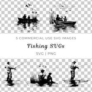 Svg pêche | Clipart pêche | Papa pêcheur svg | Images d'aventure en plein air | Svg pêcheur | Bateau sur le lac | Canne à pêche svg | Hameçon png