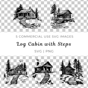 Blokhut met houten treden, rustieke treden cabine vector, landhuis SVG, rustieke retraite SVG, bergretraite vector, off-grid cabine SVG