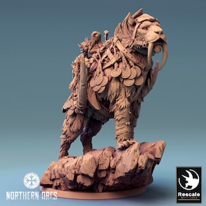 Saber-toothed tiger– Mounted, Saddle, Wild versions by Rescale Miniatures| Northern Orcs |TTRPG|DND| Pathfinder| Dungeons and Dragons|