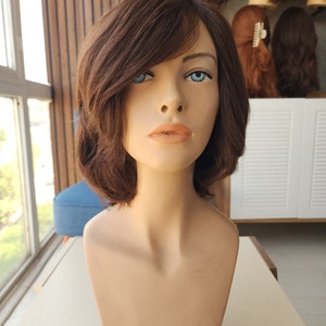 Elegant Women&#39;s Wig - 100% Human Hair, Natural Brown (#4), 30-35 cm Length