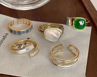 Unregelmäßige offene Ringe Mondstein, Fingerringe für Frauen Mädchen, Verstellbare Ringe Gold