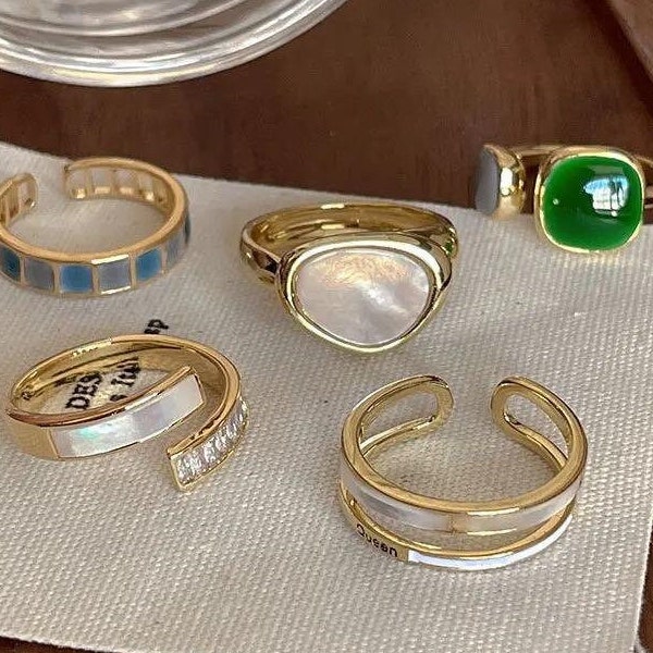 Unregelmäßige offene Ringe Mondstein, Fingerringe für Frauen Mädchen, Verstellbare Ringe Gold