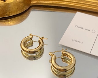 Damen Creolen Gold Ohrringe mit 18K Vergoldet