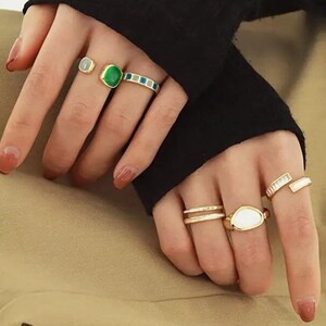Unregelmäßige offene Ringe Mondstein, Fingerringe für Frauen Mädchen, Verstellbare Ringe Gold