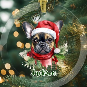 Personalized French Bulldog Christmas Ornament, Black and Tan Frenchie Clear Glass Ornament, Personalized Dog Name Present, Puppy Xmas Gift
