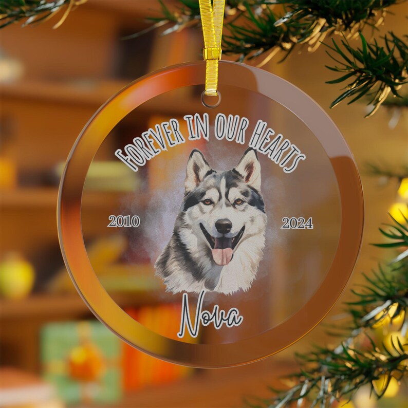 Personalized Husky Memorial Ornament, Siberian Husky Glass Christmas