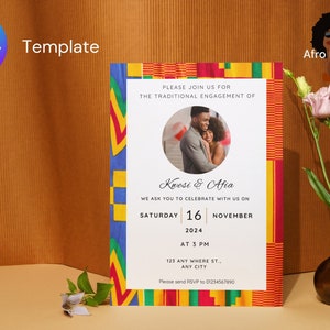 Trad Wedding Invitation - Wedding Invitation Ghana Kente style 3 with photo frame