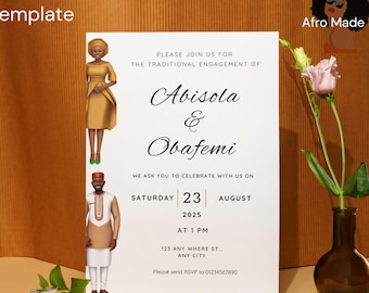 African Wedding Invitation, Nigerian Couple, Editable Canva Template (Digital Download)