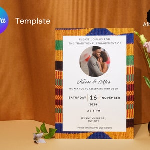 Trad Wedding Invitation - Invito a nozze Ghana Kente stile 2 con cornice per foto