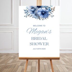 Dusty Blue Flowers Bridal Shower Sign, Welcome Poster, Floral Party Sign, Bridal Shower Decor, Boho Bridal Shower, Shower Welcome Sign