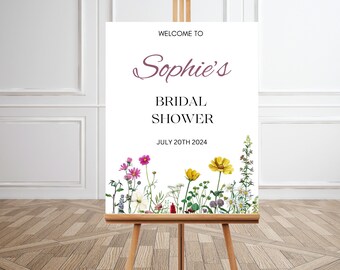 Letrero de bienvenida para despedida de soltera con flores silvestres, decoración floral para fiesta (descarga digital)