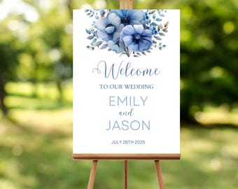 Dusty Blue Floral Wedding Welcome Sign | Printable Template (Digital Download)
