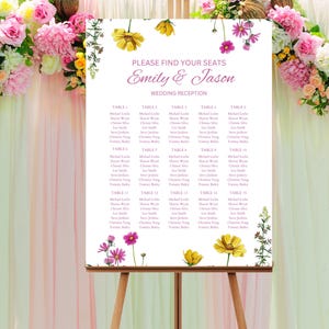 Tabel zitplaatsen tabel wilde bloemen bruiloft zitplaatsen tabel bord bruiloft plan teken bloemen vind je stoel bord Neem plaats Instant Download
