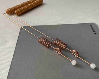 2pcs Moonstone Copper Dowsing Rods featuring Solid Copper Grounding Coil Handles - Rod with crystal