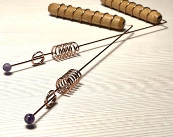 2pcs Amethyst Copper Dowsing Rods featuring Solid Copper Grounding Coil Handles - Rod with crystal