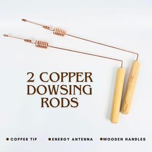 2 baguettes de sourcier en cuivre avec pointe en cuivre - Paire de baguettes divinatoires avec manches en bois - Baguettes divinatoires en cuivre faites main - Coudée sacrée 144 MHz