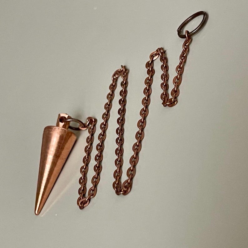100% Pure Solid Copper Dowsing Pendulum on Bronze-colored Decorative Chain - Handmade Cone Divination Pendulums image 2