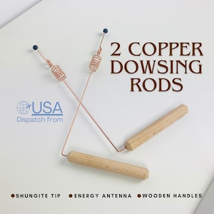 USA 2 Shungite Copper Dowsing Rods with Crystals - Handmade Copper divining rod