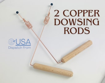 USA 2 Shungite Copper Dowsing Rods with Crystals - Handmade Copper divining rod