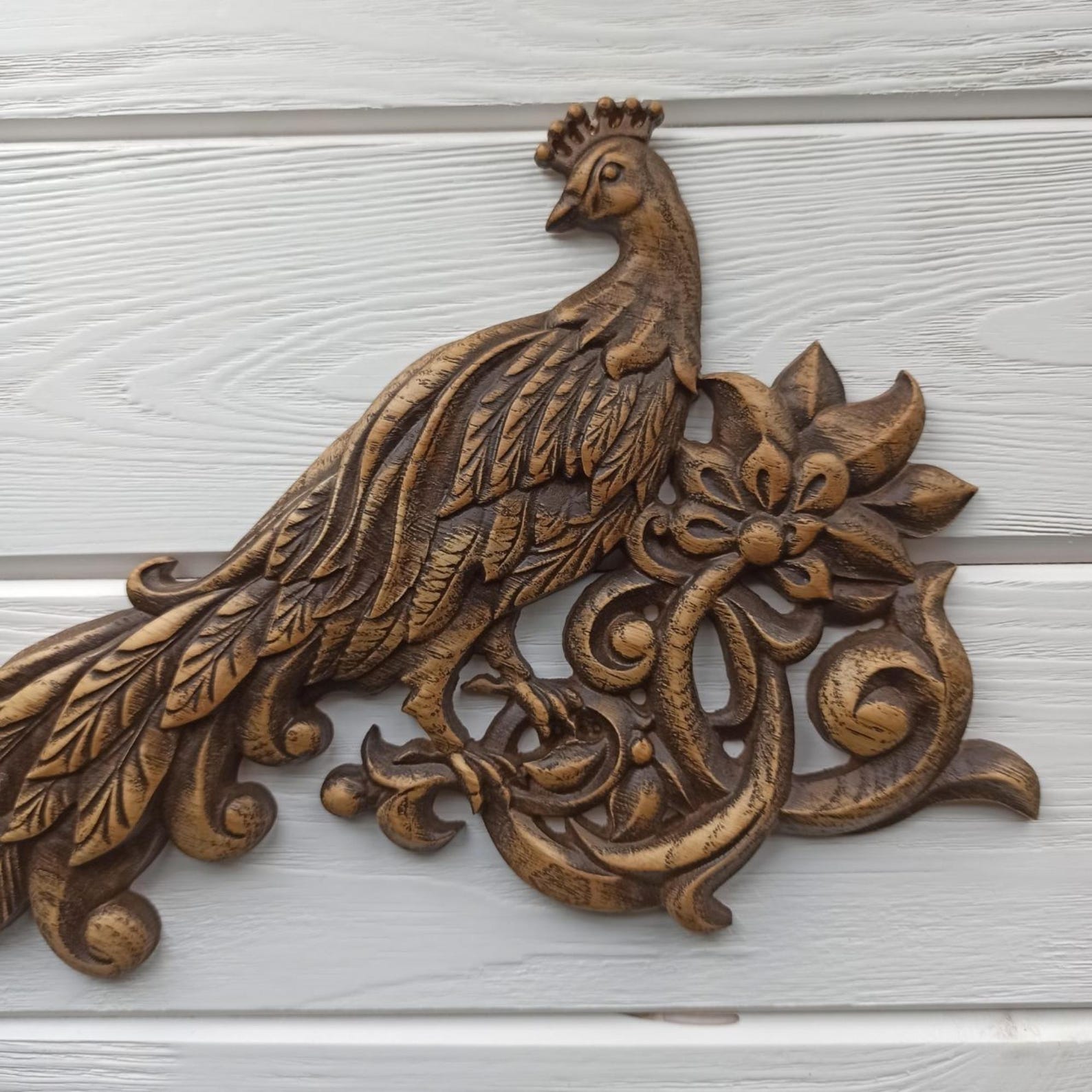 Peacock Wood Carving - From Small to Large Sizes - Wooden Bas-relief of ...