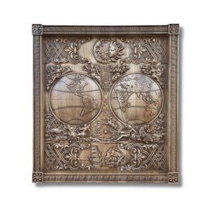 Hölzerne Weltkarte geschnitzte Kunst | Holzwandkunst | Geschnitzte Weltkarte | Holzschnitzerei | Weltkarte | Halbkugel Karte