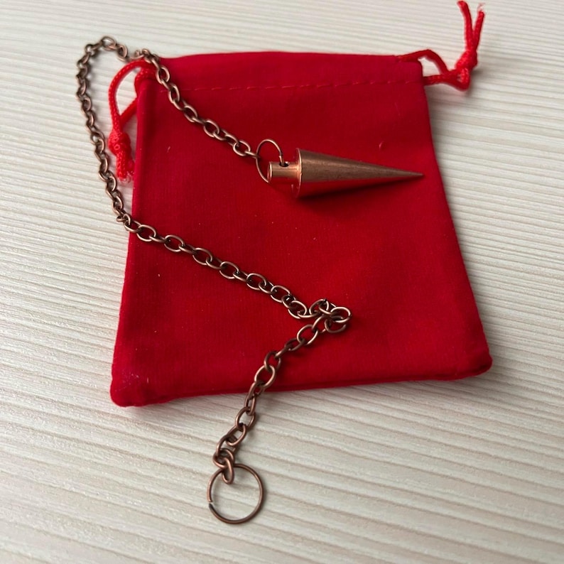 100% Pure Solid Copper Dowsing Pendulum on Bronze-colored Decorative Chain - Handmade Cone Divination Pendulums image 15