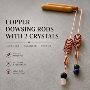 2 varillas de radiestesia de cobre personalizadas con cristales dobles - Elige tu cristal - Sacred Cubit 144 MHz