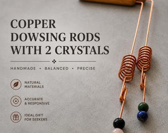 2pcs Custom Copper Dowsing Rods with Double Crystals - Choose Your Crystal - Sacred Cubit 144 MHz