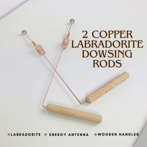 2 baguettes de sourcier en cuivre labradorite - Paire de baguettes divinatoires avec manches en bois - Baguettes divinatoires en cuivre faites main - Coudée sacrée 144 MHz