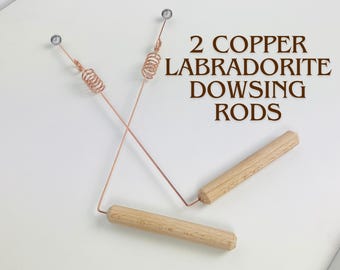2pcs Labradorite Copper Dowsing Rods with Crystals - Handmade Pair Divination Rods