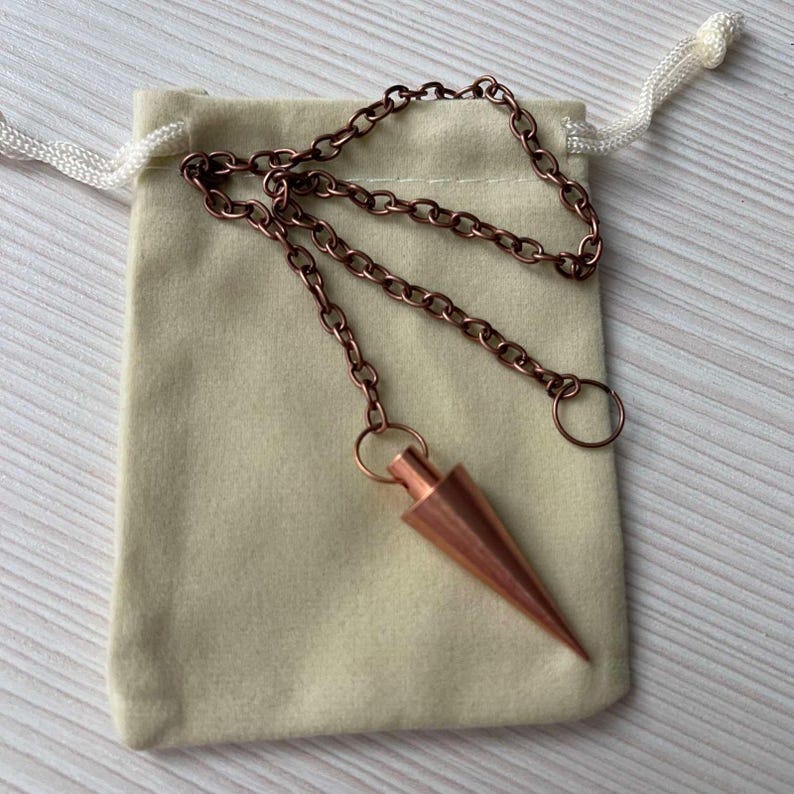 100% Pure Solid Copper Dowsing Pendulum on Bronze-colored Decorative Chain - Handmade Cone Divination Pendulums image 13