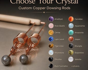 2pcs Custom Copper Dowsing Rods with Crystals - Choose Your Crystal - Sacred Cubit 144 MHz