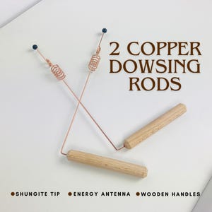 2 baguettes de sourcier en cuivre avec pointe en shungite - Paire de baguettes divinatoires avec manches en bois - Baguettes divinatoires en cuivre faites main - Coudée sacrée 144 MHz