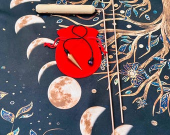 Pair 100 % Solid Copper Dowsing Rods + Pure Copper Divination Pendulum with Amethyst