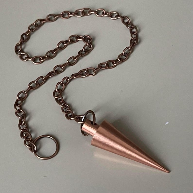 100% Pure Solid Copper Dowsing Pendulum on Bronze-colored Decorative Chain - Handmade Cone Divination Pendulums image 16