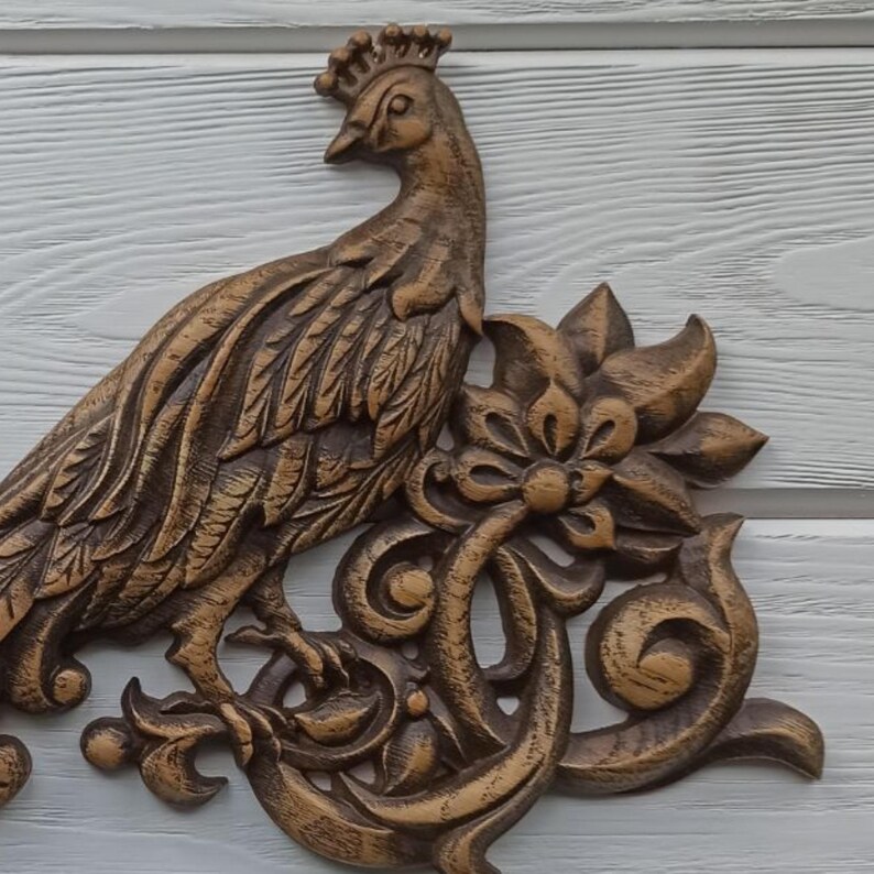 Peacock Wood Carving - From Small to Large Sizes - Wooden Bas-relief of ...